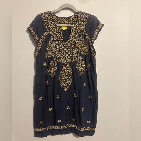 Roberta Roller Rabbit Dark Navy Bespoke Faith Dress with beige embroidery size M - Picture 6 of 15